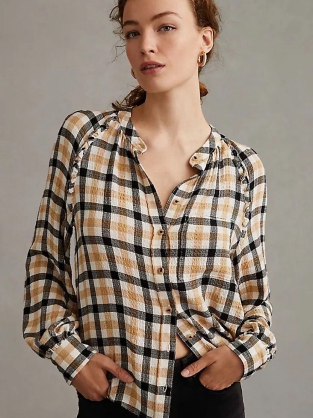 Pilcro Long Sleeve Blouse Wome's Size M crewneck